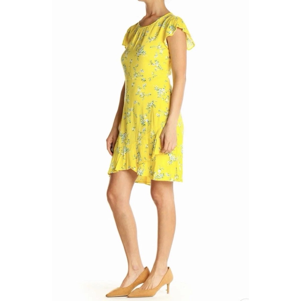 Banana Republic Yellow Floral Flutter Sleeve Ruffle Hem Dress 6 566864-01-1